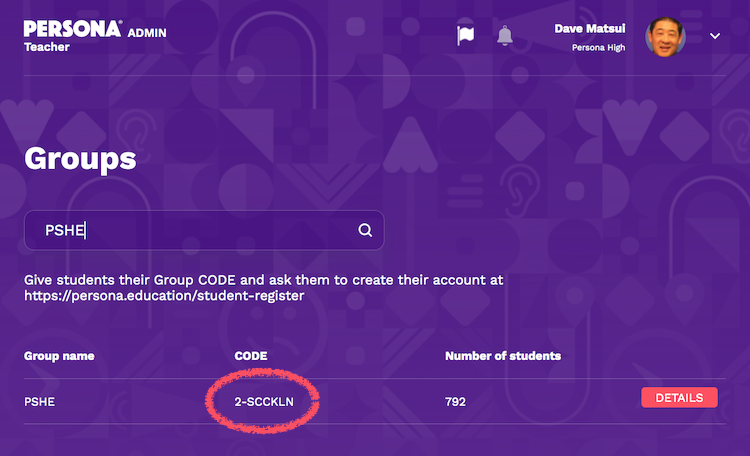 Persona Life Skills - Groups, find Group CODE